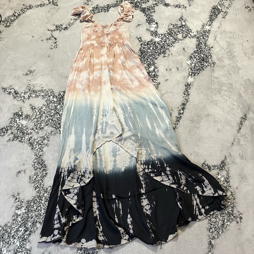 Boho Me Dress‎ Womens Size Small Hawaii Eri Maxi Tie-Dye Pattern Smocked